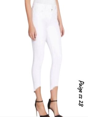 Paige Mid Rise Verdugo Skinny Crop frayed hem Cotton blend White jeans